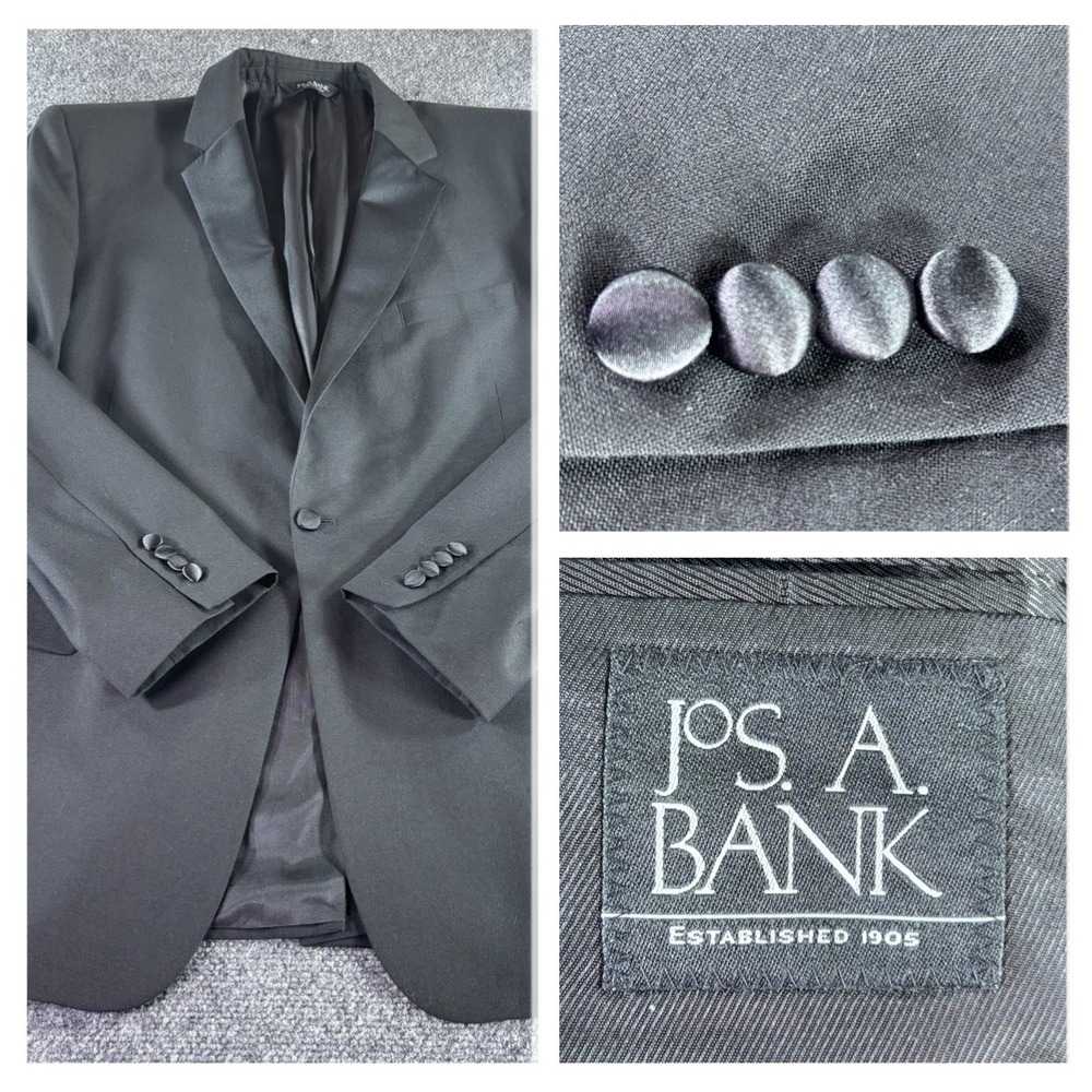 Jos. A. Bank Tuxedo Jacket Mens 46L Black 100% Wool Notch Lapel Formal Blazer
